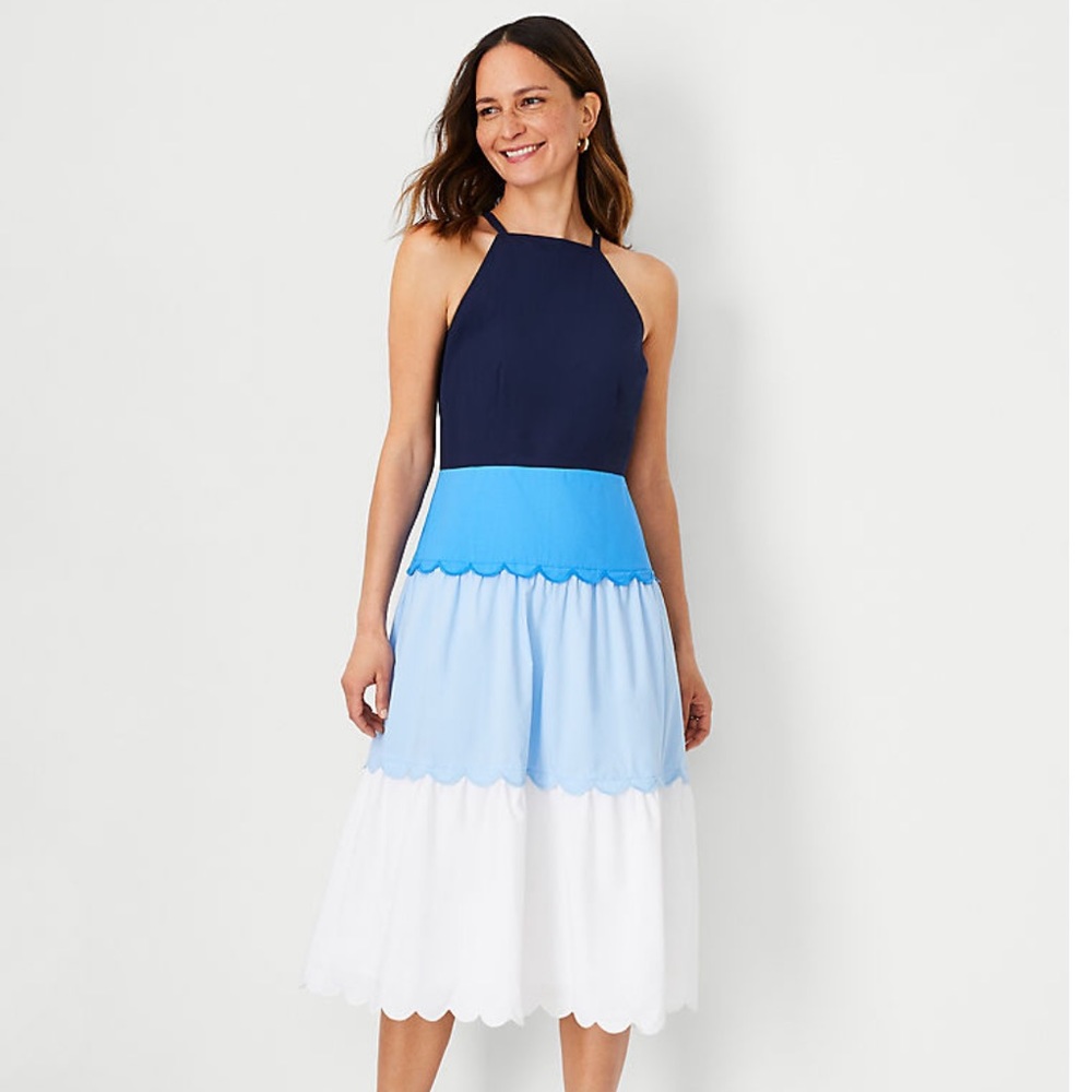 Ann Taylor Colorblock Halter Flare Dress